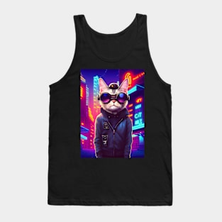 Techno Cat In Japan Neon City Tank Top